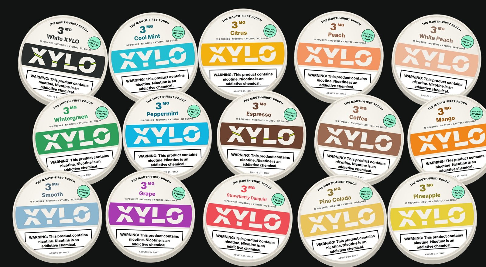 All fifteen revamped XYLO flavors, every can at 3 mg